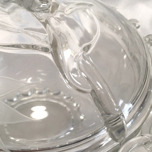 Vintage Heisy Clear Lariat Style Glass Crystal Bowl & Lid 8"x9" - Picture 8 of 9